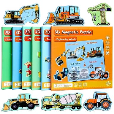 Magnetic Puzzles for Kids Ages 1-3, Travel Toddler Puzzles Ages 2-4 Year, Excavator Refrigerator Magnet for Kids Learning Gift for Road Trip - Image 1