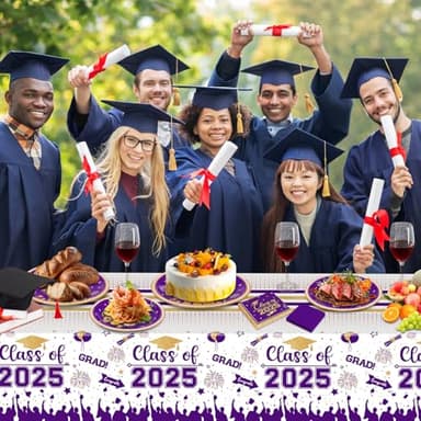 Graduation Plates and Napkins 2025 Graduation Party Supplies, Class of 2025 Congrats Grad Disposable Paper Plates Cocktail Napkins Set for Purple Gold 2025 Graduations Party Decorations Sets, Serve 50 - Image 2