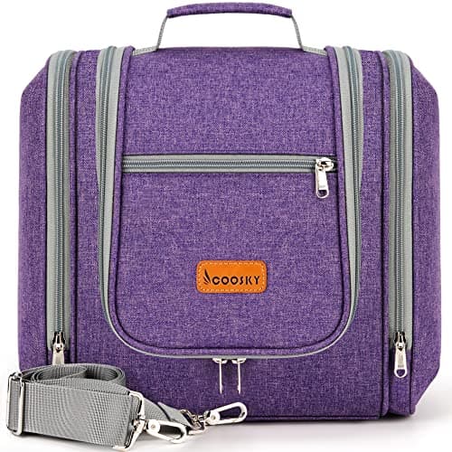 Extra Large Toiletry Bag for Women and Men, 6 Organizer Compartments, Holds Full Size Shampoo, with Hanging Hook Cosmetic Bag, Travel Makeup Bag, Bathroom Water-resistant Toiletries Bag, Purple - Image 1