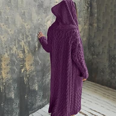 NIUBIA Womens Casual Long Sleeve Open Cardigan Warm Hooded Outwear Coat Cable Knit Long Cardigan Sweaters with Pockets Purple - Image 4
