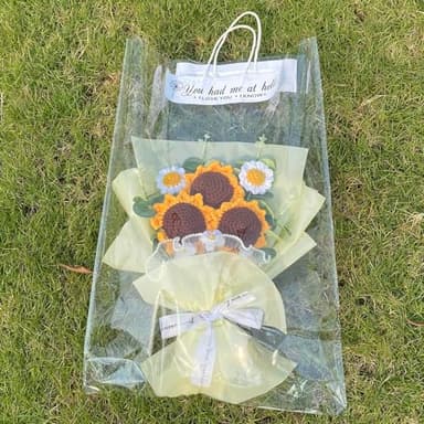 Tokatan Completed Crochet Flowers Bouquet, Handmade Knitted Bouquet, Crochet Artificial Flowers of Sunflowers + Daisy for Mother's Day Birthday, Wedding Home Decor, Gifts for Mom (Sunflowers) - Image 6