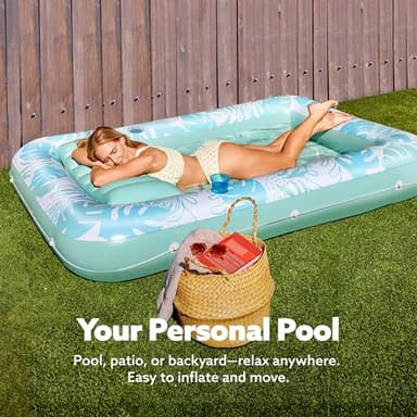 SLOOSH Inflatable Tanning Pool Lounger Float,85" x 57" Extra Large Pool Floats Adult with Pillow,4 in 1 Suntan Tub Raft Floatie,Sunbathing Bed Lounge Blow Up Ball Pit Party Gifts,XL-Cyan White - Image 3