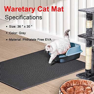 Waretary Cat Litter Box Mat: 36"x 30" Waterproof Kitty Cat Litter Trapping Mat, Easy-clean Double-layer Scatter Control Pad Rug (Black) - Image 2