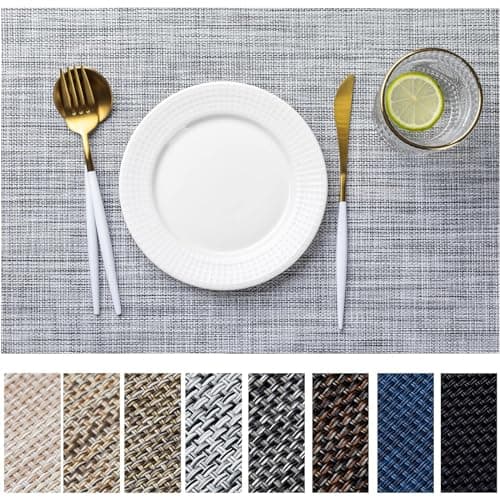 LEXMORE Placemats Set of 4 Vinyl/Plastic Woven Place Mats for Kitchen Table Indoor/Outdoor Washable Placemat Wipeable Dining Table Mats(Gray) - Image 1