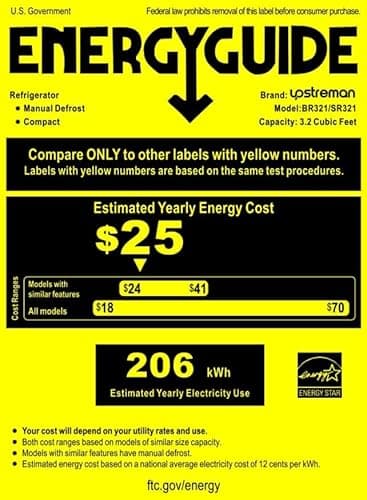 Upstreman 3.2 Cu.Ft Mini Fridge with Freezer, Single Door Mini Fridge, Dorm Fridge, Adjustable Thermostat, Mini Refrigerator for Dorm, Office, Bedroom, Stainless Steel-SR321 - Image 9