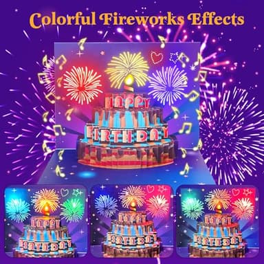 Omgpeike Musical Birthday Card, Pop up 3D LIGHTS & SOUND Firework Happy Birthday (Purple) - Image 4