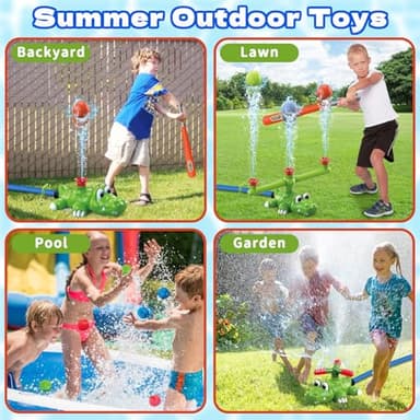 Intoypad 4-in-1 Kids Water Sprinklers T Ball Set & Water Ball Toy, Crocodile Baseball Sprinkler for Backyard Outdoor Summer Toys for Boys Girls Outside Yard Water Game Toys for Kids Toddlers Ages 3-8 - Image 6