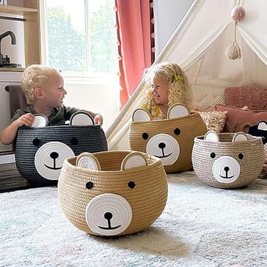 CherryNow Baby Basket for Newborn, Empty Baskets for Gift, Medium Animal Basket for Toy Clothes Towel, Woven Rope Bear Baskets for Kids, Brown, 15.7"D x 10.5"H - Image 7