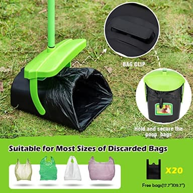 MXF Pooper Scooper Swivel Bin & Rake Kit with 20 Waste Bags, 36.6" Long Handle Adjustable Portable Non-Breakable Dog Pooper Scooper for Large Medium Small Dogs, Poop Scooper for Lawn Yard Dog Kennel - Image 5