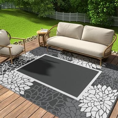 COCOER Reversible Floral Area Rug, 8x10 ft, Waterproof, Outdoor Indoor Rugs for Patio Balcony Backyard, Quick Dry, Plastic Straw Rug, Lightweight - Image 1