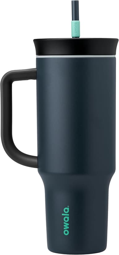 Owala Stainless Steel Triple Layer Insulated Travel Tumbler with Spill Resistant Lid, Straw, and Carry Handle, BPA Free, 40 oz, Gray (Foggy Tide - Image 1