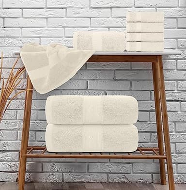 White Classic Luxury Bath Towel Set of 8 Pieces - 100% Turkish Cotton Highly Absorbent Towels for Bathroom, 2 Luxury Bath Towels 700GSM, 2 Hand Towels, 4 Washcloths, Ivory - Image 6