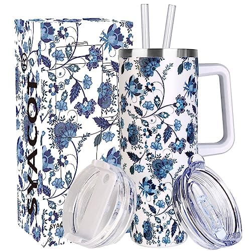 SYACOT 40 oz Tumbler with Handle and Straw Stainless Steel Insulated Tumbler Leak Proof Lid and Straw Lid Reusable Travel Mug Coffee Mug Cup Dishwasher Safe Keep Drinks Cold and Hot (Ceramics) - Image 1
