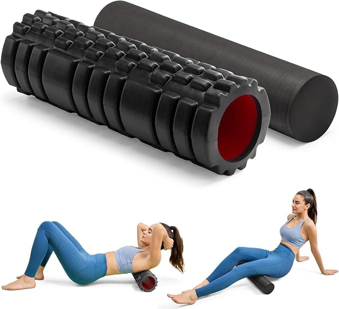 Foam Roller High Density Foam Roller Set for Deep Tissue Muscle Massage, 18" Trigger Point Fitness Exercise Massage Roller, Self-Myofascial Release for Whole Body (Black-18(2 in 1 - Image 1