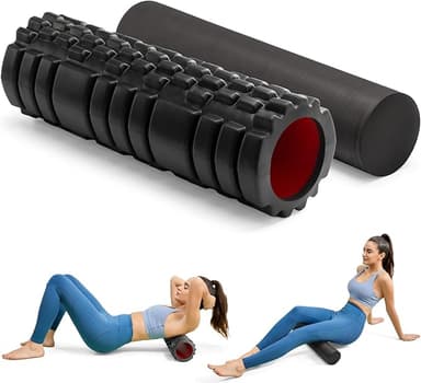 Foam Roller High Density Foam Roller Set for Deep Tissue Muscle Massage, 18" Trigger Point Fitness Exercise Massage Roller, Self-Myofascial Release for Whole Body (Black-18(2 in 1 - Image 1