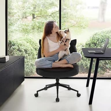 IWMH Armless Office Desk Chair with Wheels,Ergonomic Criss Cross Legged Computer Chair with Fabric Padded, Height Adjustable Wide Seat Vanity Chairs,Mid Back Task Chair for Home, Bedroom (Black) - Image 2