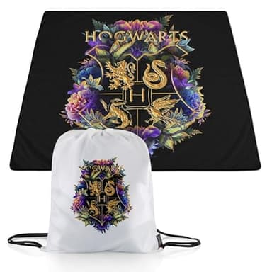 PICNIC TIME Harry Potter Hogwarts Impresa Picnic Blanket, Lightweight Beach Blanket, Machine Washable, (Black) - Image 1