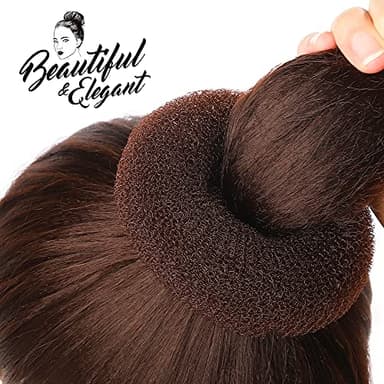 Teenitor Donut Hair Bun Maker Set - 7 Rings (1 Extra-Large, 2 Large, 2 Medium, 2 Small), 5 Elastic Bands, 20 Hair Pins, Dark Brown - Image 8