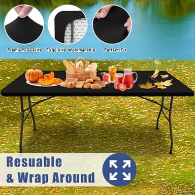 Moosfor Spandex 6 Foot Rectangle Table Cloth 2 Pack, Elastic Fitted Tablecloths for Picnic, Stretch Washable Patio Table Cover for Outdoor, Camping, Banquet and Parties (Black, 30"x72") - Image 5