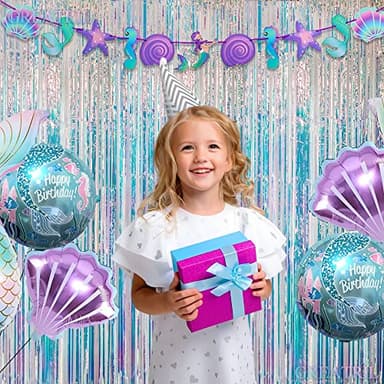 Iridescent Party Streamers Backdrop - GREATRIL Neon Transparent Holographic Tinsel Foil Fringe Curtain for Mermaid/Frozen/Sea/Euphoria/ERAS Party Theme Decorations 3.2ft x 6.5ft 2 PCS - Image 5