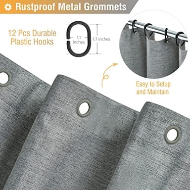 BTTN Grey Fabric Shower Curtain, 230GSM Linen Textured Heavy Duty Cloth Shower Curtain Set with Hooks, Waterproof Neutral Weighted Hotel Luxury Decorative Shower Curtains for Bathroom(Gray, W72xH72) - Image 3