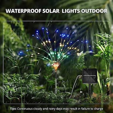 iFalarila 8 Modes Solar Garden Lights with 1200mAH Solar Panels, 240 LED Fairy Lights - Waterproof - Firework Light - String Lights for Yard Decorations, Pathway, Garden, Patio - 2 Pack Multi-Colored - Image 3