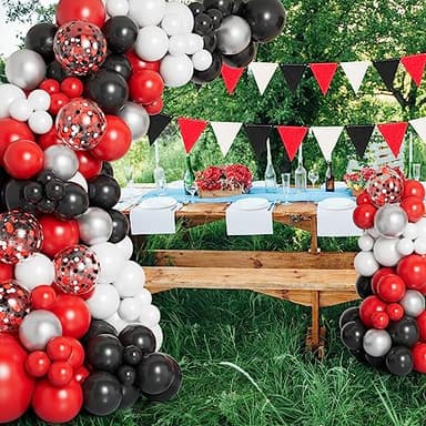 DBKL Red Black and White Balloon Garland Arch Kit with Different Size Red Black White Silver Confetti Balloons for Shower Birthday New Year Graduation Wedding Racing Car Poker Party Decorations - Image 6