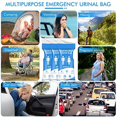 DIBBATU Disposable Urine Bag,12 PCS 800ML for Travel, Emergency Portable Pee Bag and Vomit Bags, Unisex Urinal Bag as Toilet Bag Suitable for Camping, Traffic Jams Pregnant, Patient, Kids - Image 2