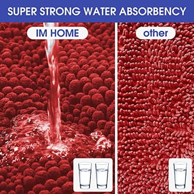 ACCUMTEK Striped Red Ultra Soft Bathroom Rugs and Mats Set 3 Pieces Rug Set, Thick Chenille Bath Rugs Non Slip Bath Mats for Bathroom, Toilet, Bedroom, Kitchen, Burgundy - Image 4