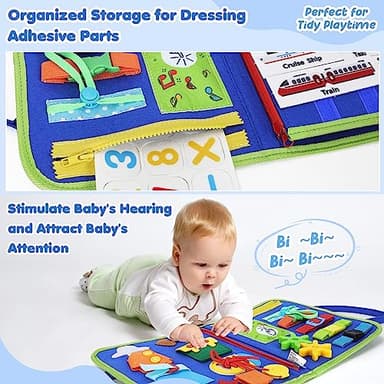 Busy Board for Toddlers Boys Girls Montessori Toys for 1 2 3 4 Year Old, Busy Book Preschool Learning Activities with Alphabet Number, Animal Travel Toys Birthday Gifts for Plane Car Motor Skills - Image 5