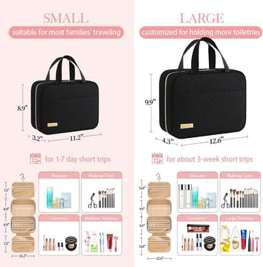 HOTOR Travel Toiletry Bag - Hanging Toiletry Bag for Women & Men, Makeup Bag/Big Comparment, Waterproof for Travel Accessories, Travel Essentials, Medium, Black - Image 4