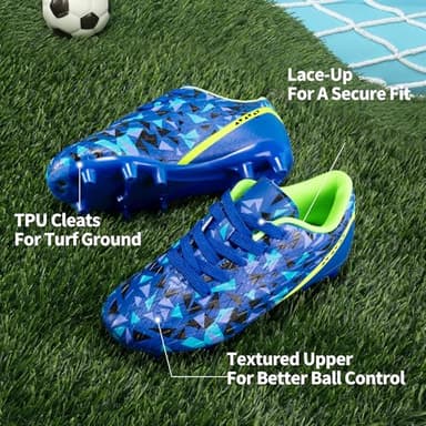 DREAM PAIRS Boys Girls Soccer Cleats Youth Firm Groud Athletic Outdoor Trainning Football Shoes for Little/Big Kid,Size 6 Big Kid,Navy/Blue/Black/Neon Green,HZ19003K - Image 3