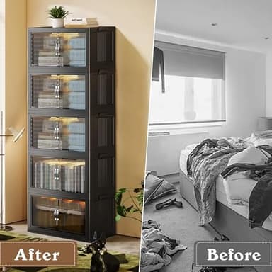 SAILUN 136Gal/543Qt Stackable Storage Bins Folding Collapsible Storage Bins with Lid, Closet Organizers and Storage, Storage Box with Door Black 26" W x 17" D x 71" H - Image 5