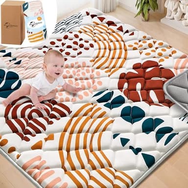 PLUUSHUU Baby Play Mats for Floor, 50x50 Playpen Mat for Babies, Extra Thicker & Soft Floor Crawling Mat, Foldable Non-Slip Playmat Cushioned for Infants Toddlers, Boho Leaf Design - Image 1