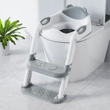SKYROKU Toilet Potty Training Seat with Step Stool Ladder, Toddler Potty Seat for Kids and Toddler Boys Girls, Splash Guard and Safety Handles(Grey - Image 2