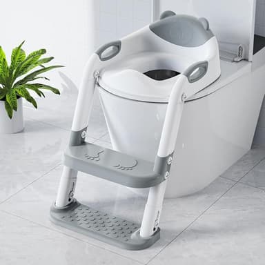 SKYROKU Toilet Potty Training Seat with Step Stool Ladder, Toddler Potty Seat for Kids and Toddler Boys Girls, Splash Guard and Safety Handles(Grey - Image 1