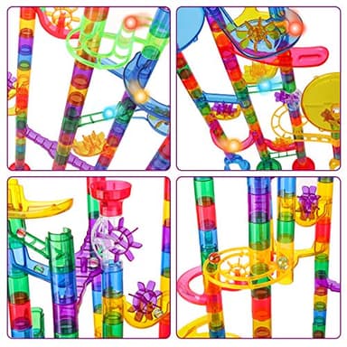 Meland Marble Run Sets for Kids - 153Pcs Marble Race Track Maze Madness Game STEM Building Tower Toy for 4 5 6 + Year Old Boys Girls(113 Pcs + 30 Glass + 10 Led Lighted) - Image 4