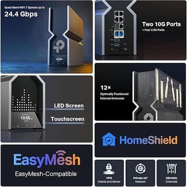 TP-Link Archer BE24000 Quad-Band WiFi 7 Router (Archer BE900) with Dual 10 Gbps Multi-Gig Ethernet Ports and LED Touch Screen,12 High Performance Antennas, VPN Supported, Free Expert Help - Image 3