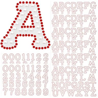 Towfed 214 Pcs 8 Sheets Pearl Self Adhesive Stickers 6 Sheets A-Z Glitter Rhinestone Letter Stickers and 2 Sheet 0-9 Glitter Number Sticker Bling Crystal Alphabet Sticker for DIY Crafts (White+Red) - Image 1