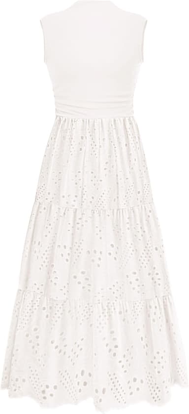 PRETTYGARDEN Summer Dresses for Women 2025 Casual Eyelet Sleeveless Wedding Guest Maxi Dress Tank Top Sundress with Pockets - Image 2