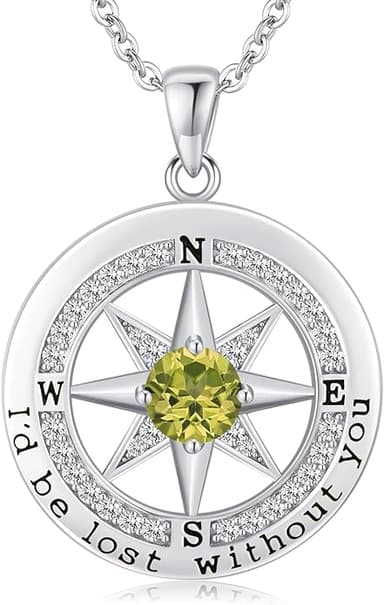 S925 Necklace Gift for Wife |Compass Jewelry |Women Anniversary |Sterling Silver |Girlfriend Birthday Gifts for Her Valentines |I'd be Lost without You |Jewel 18K Gold - Image 1