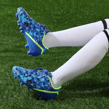 DREAM PAIRS Boys Girls Soccer Cleats Youth Firm Groud Athletic Outdoor Trainning Football Shoes for Little/Big Kid,Size 6 Big Kid,Navy/Blue/Black/Neon Green,HZ19003K - Image 5