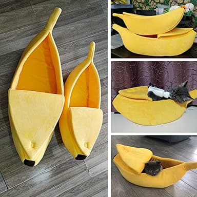 · Petgrow · Cute Banana Cat Bed House Medium Size, Christmas Pet Bed Soft Cat Cuddle Bed, Lovely Pet Supplies for Cats Kittens Rabbit Small Dogs Bed,Yellow - Image 5