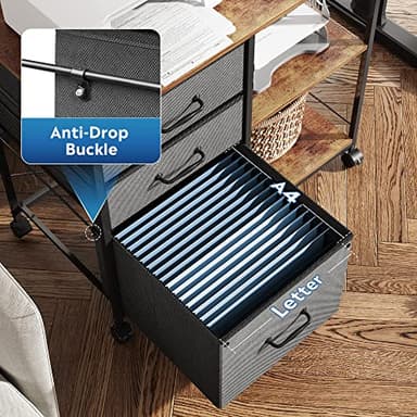 DEVAISE 3 Drawer Mobile File Cabinet, Rolling Printer Stand with Open Storage Shelf, Fabric Lateral Filing Cabinet fits A4 or Letter Size for Home Office, Rustic Brown - Image 5