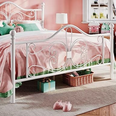 SHA CERLIN Queen Size Bed Frame with Headboard,Metal Bed Frame with Butterfly Pattern Design Headboard & Footboard,No Box Spring Needed,Easy Assembly,White - Image 5