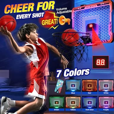 ropoda Indoor Basketball Hoop, Mini Hoop with 7 LED Lights, 3 Modes Scoreboard, Mini Hoop with 4 Balls Over The Door, Basketball Hoop Indoor, Toys Gifts for Kids Adults - Image 2