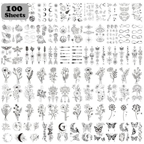 Cerlaza 100 Sheets Temporary Tattoos for Women Adult, 420 Mixed Styles Tiny Branch Fake Tattoo Stickers that Look Real and Last Long, Halloween Decoration Realistic Henna for Girl Body Art Sticker - Image 1