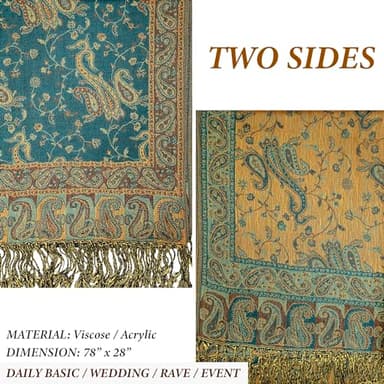 Achillea Soft Silky Reversible Paisley Pashmina Shawl Wrap Scarf w/Fringes (Dark Seagreen) - Image 7