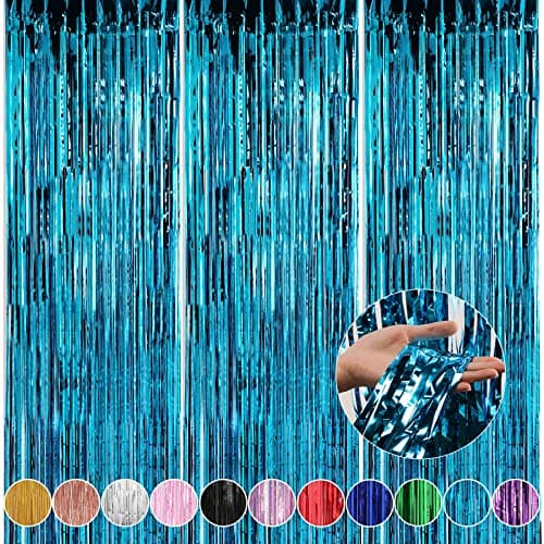 Crosize 3 Pack 3.3 x 9.9 ft Blue Foil Fringe Backdrop Curtain, Streamer Backdrop Curtains, Streamers Birthday Party Decorations, Tinsel Curtain for Parties, Galentines Decor, Preppy, Photo Booth - Image 1