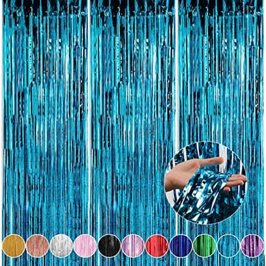 Crosize 3 Pack 3.3 x 9.9 ft Blue Foil Fringe Backdrop Curtain, Streamer Backdrop Curtains, Streamers Birthday Party Decorations, Tinsel Curtain for Parties, Galentines Decor, Preppy, Photo Booth - Image 1
